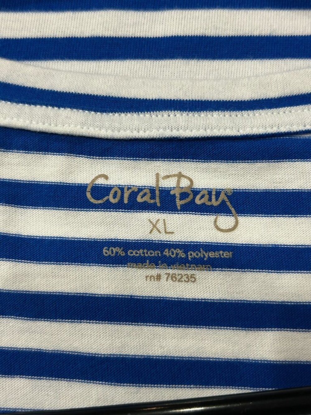 Coral Bay XL Blue White Striped Embellished Scoop Neck Tee Boho Chic Soft Girl - Picture 5 of 11